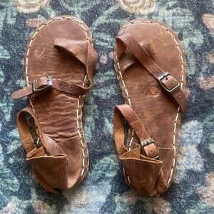 Brown Leather Sandals with Buckle Straps